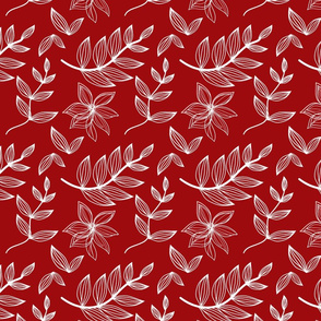 Merlot Red and White Botanical Flowers Leaves