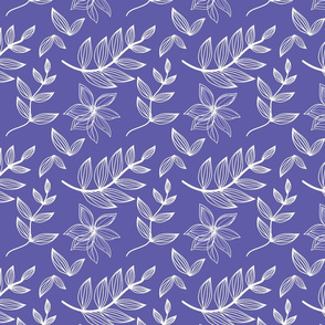 Violet and White Botanical Flowers Leaves