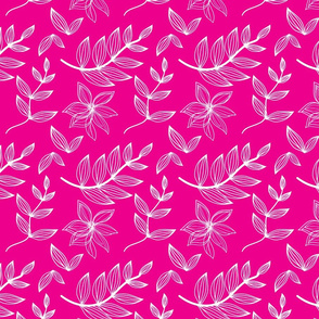 Bright Pink and White Botanical Flowers Leaves