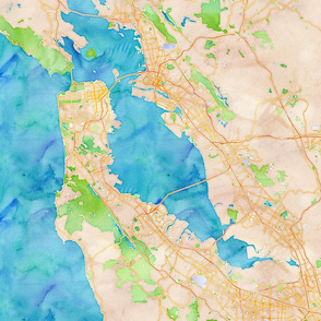 San Francisco BAY AREA watercolor map 18x18