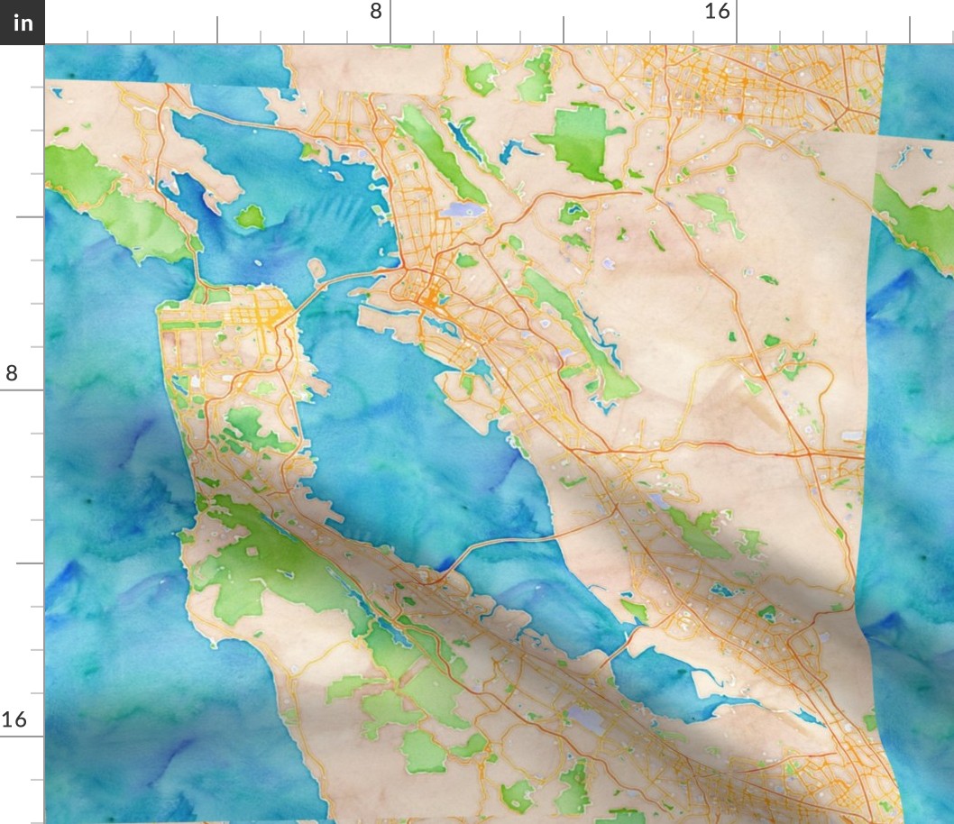 San Francisco BAY AREA watercolor map 18x18