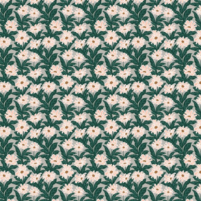 Tiny Pink Daisies in Green Foliage  Grey Background