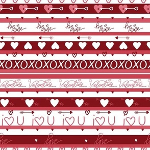 My Valentine Decorative Stripe| Red Pink Hearts, xo, |Renee Davis