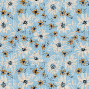 Rustic Almond Sunflowers & bronze daisies (dusty blue) 12"