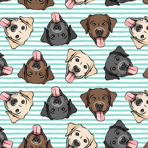 all the labs - cute happy labrador retriever dog breed - teal stripes - LAD19
