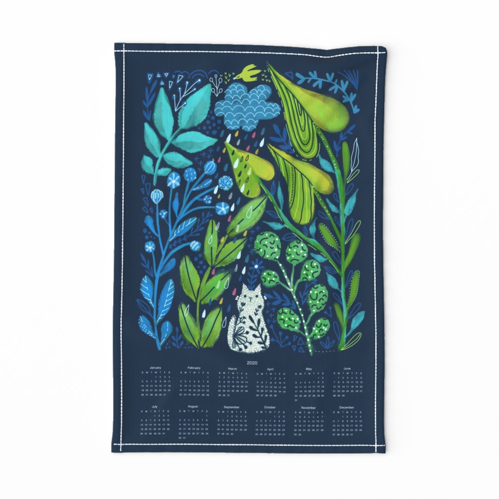 To plant a garden is to believe in tomorrow. Cat and leaves, flowers. Pet animals tea towel.