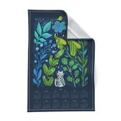 To plant a garden is to believe in tomorrow. Cat and leaves, flowers. Pet animals tea towel.