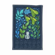 To plant a garden is to believe in tomorrow. Cat and leaves, flowers. Pet animals tea towel.