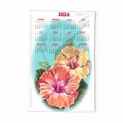 2024 Vintage Hibiscus CalendarTea towel