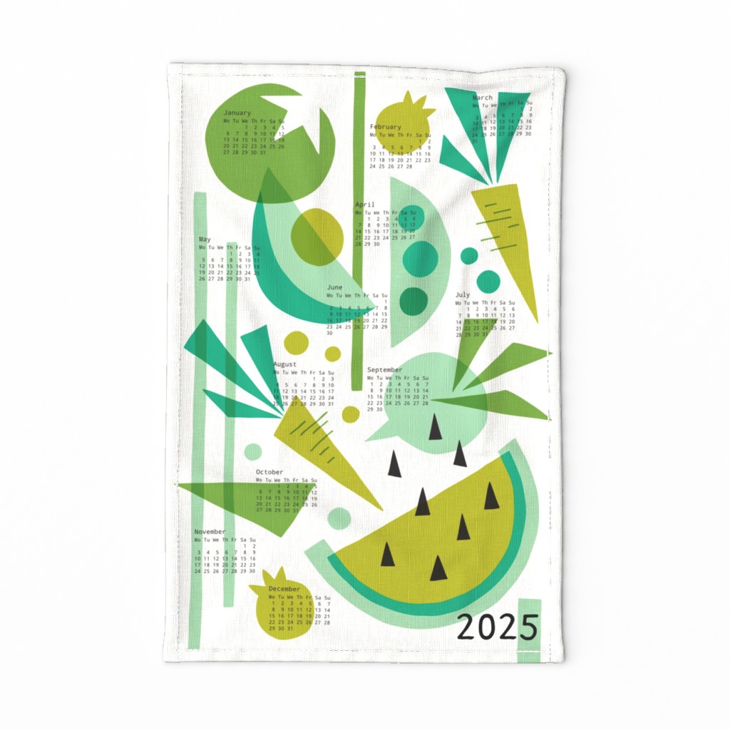 Papercut Veggies Green Tea Towel Calendar 2024