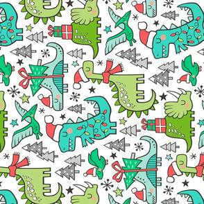 Christmas Holidays Dinosaurs & Trees Larger 7,5 inch Rotated