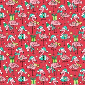 Christmas Holidays Flamingos On Red Smaller Tiny 1,5 inch
