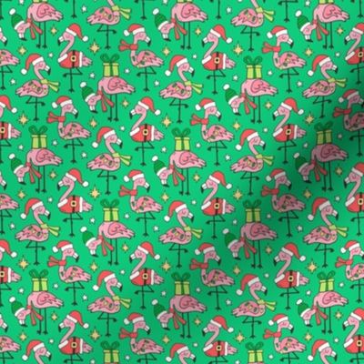 Christmas Holidays Flamingos on Green Smaller Tiny 1,5 inch