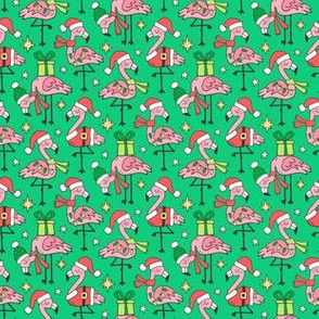 Christmas Holidays Flamingos on Green Smaller Tiny 1,5 inch
