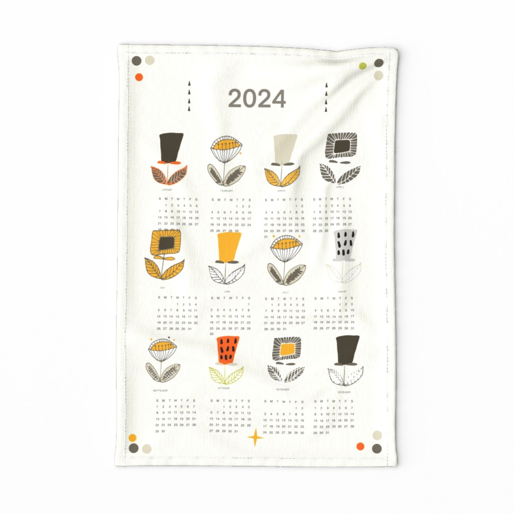 2024 Tea Towel Calendar- Minimal Mod Flower Beige