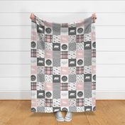 Pink and Grey - Let's Sleep under the stars / I love you to the mountains and back - Patchwork woodland quilt top C19BS