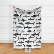 EXTRA LARGE - shark // sharks nautical boys white background kids ocean sea tiger shark hammerhead shark fabric