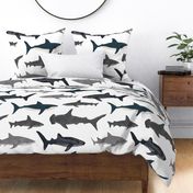 EXTRA LARGE - shark // sharks nautical boys white background kids ocean sea tiger shark hammerhead shark fabric