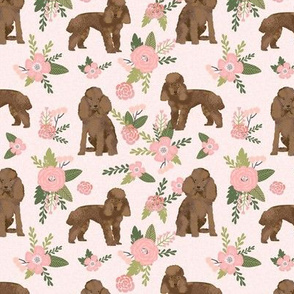 toy poodle floral fabric - brown poodle fabric, peach