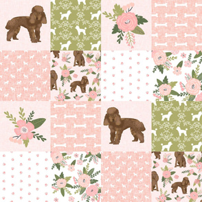 toy poodle cheater quilt - patchwork fabric - peach, brown poodle fabric