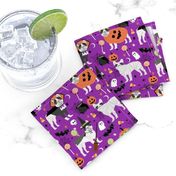 french bulldog halloween fabric, black and white frenchie, frenchie fabric, cute french bulldog fabric, frenchie halloween design - purple