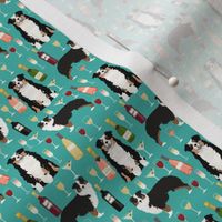 TINY - australian shepherd dog fabric dogs and wine design - tricolored aussie dog - turquoise - smaller version