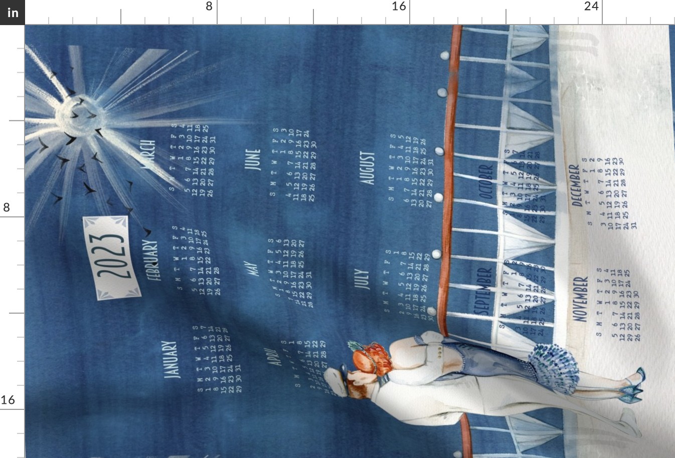 Art Deco Cruise Tea Towel Calendar