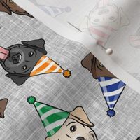 party labs - cute happy labrador retriever birthday dog breed - (multi hats) grey - LAD19