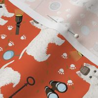 westie detective dog fabric - sherlock fabric, west highland terrier dog fabric, dog costume fabric - dog halloween -orange