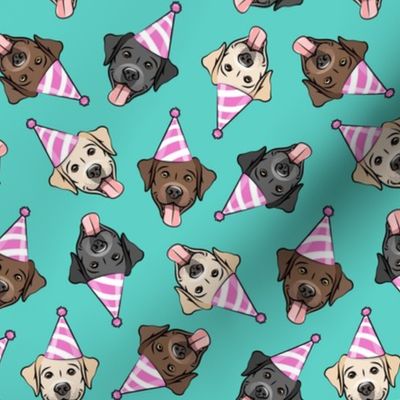 party labs - cute happy labrador retriever birthday dog breed - teal - LAD19