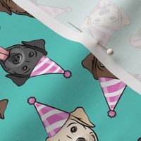 party labs - cute happy labrador retriever birthday dog breed - teal - LAD19