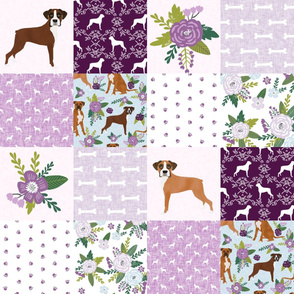 boxer dog quilt fabric - pet quilt c - purple quilt, boxer dogs