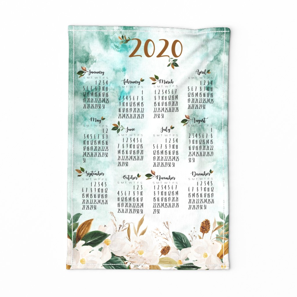 magnolia floral tea towel calendar