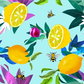 Summer,fruits citrus,bee inspired turqpattern