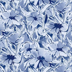 Painterly watercolor floral dark blue indigo small scale