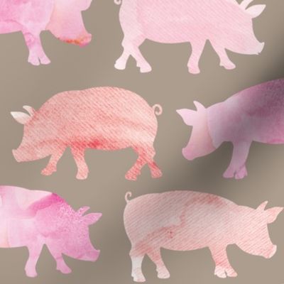 watercolor pigs on mocha