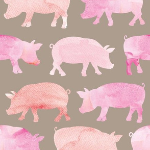 watercolor pigs on mocha