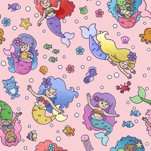 mermaids on pink