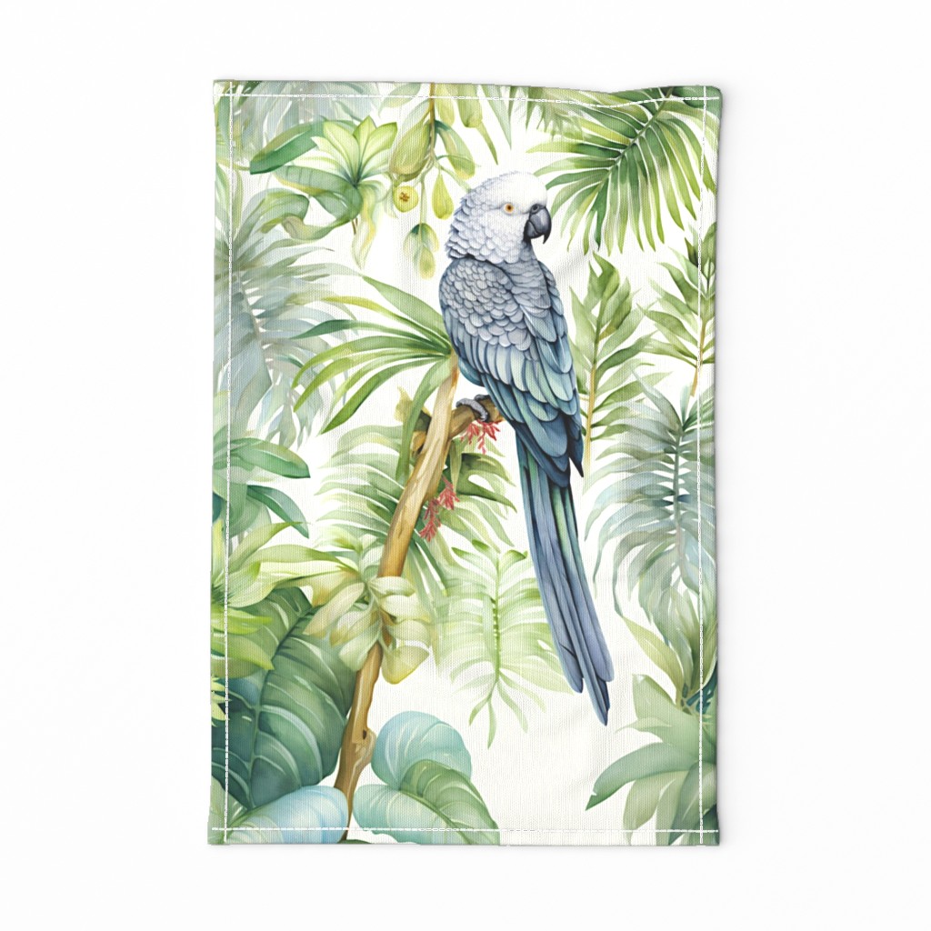 Tropical Gray Parrot Tea Towel