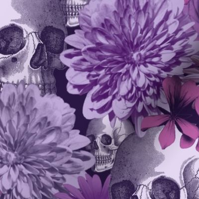 Floral and Skull - dark purple