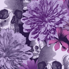 Floral and Skull - dark purple