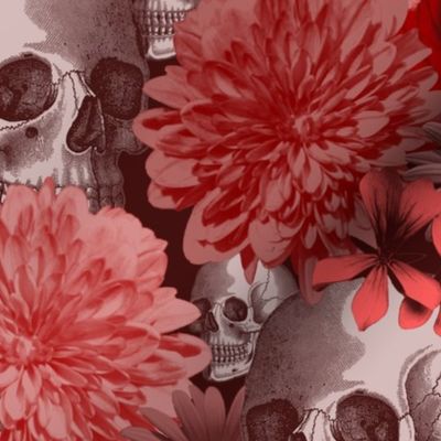 Floral and Skull - red