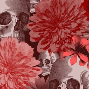 Floral and Skull - red