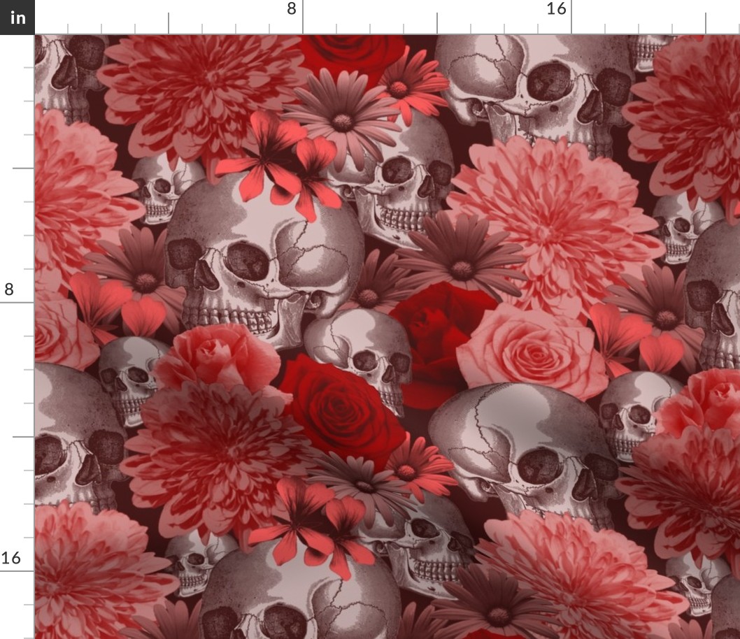 Floral and Skull - red