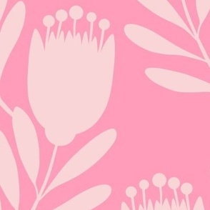 Folk Floral Tulip Block Print Pink