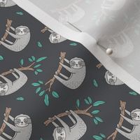 Sloth Sloths on Tree Branch with Leaves on Dark Grey Smaller 1,5 inch