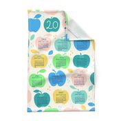 An apple a day 2023 FQ linen tea towel in blue by Pippa Shaw