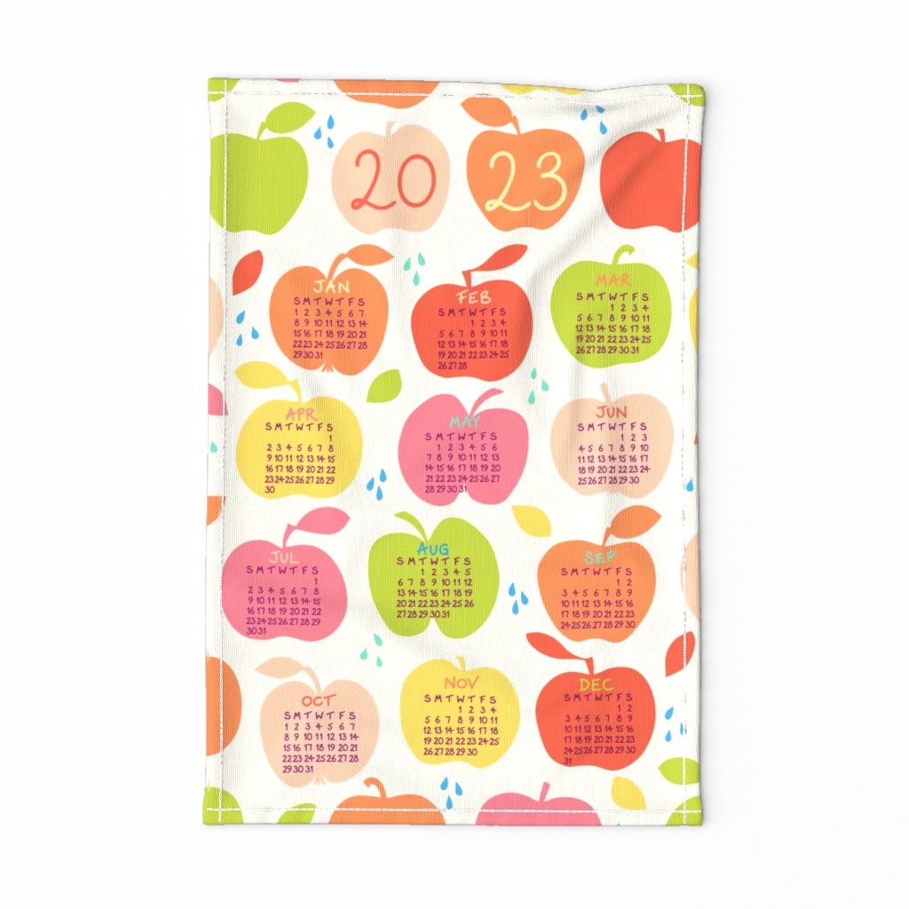 An apple a day 2023 FQ linen tea towel in orange by Pippa Shaw