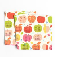 An apple a day 2023 FQ linen tea towel in orange by Pippa Shaw