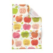 An apple a day 2023 FQ linen tea towel in orange by Pippa Shaw